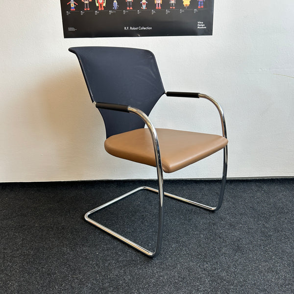 Thonet - Freischwinger - Konferenzstuhl- Leder braun/Netzgewebe - TOP Zustand!