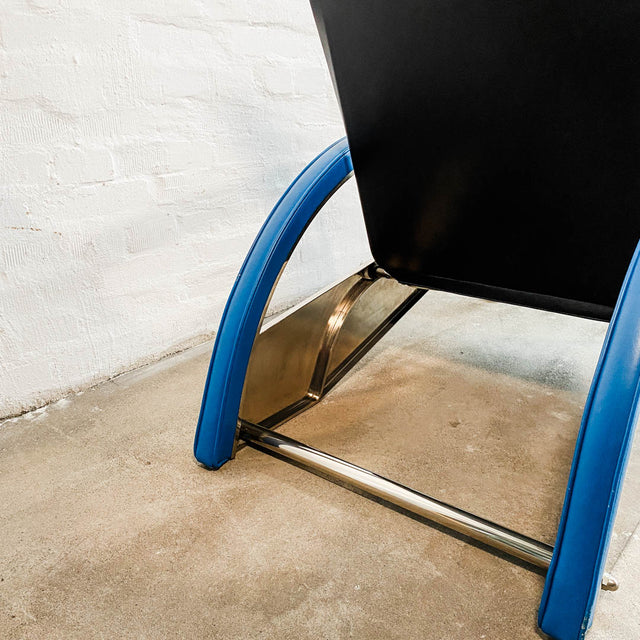 Tecta - D80 Grand Repos - Sessel - Leder schwarz/blau - Jean Prouvé - guter gebrauchter Zustand