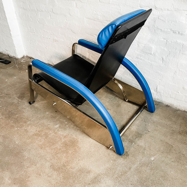 Tecta - D80 Grand Repos - Sessel - Leder schwarz/blau - Jean Prouvé - guter gebrauchter Zustand