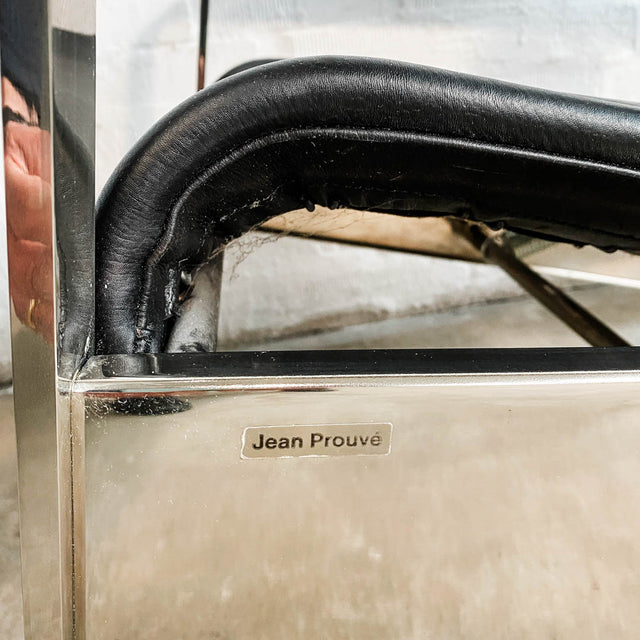 Tecta - D80 Grand Repos - Sessel - Leder schwarz/blau - Jean Prouvé - guter gebrauchter Zustand