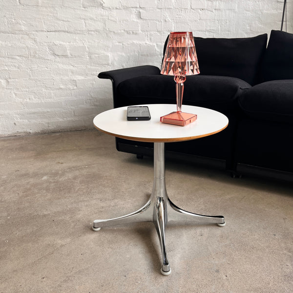 Herman Miller - Pedestal Beistelltisch - Weiß/Alu poliert - George Nelson - sehr guter gebrauchter Zustand