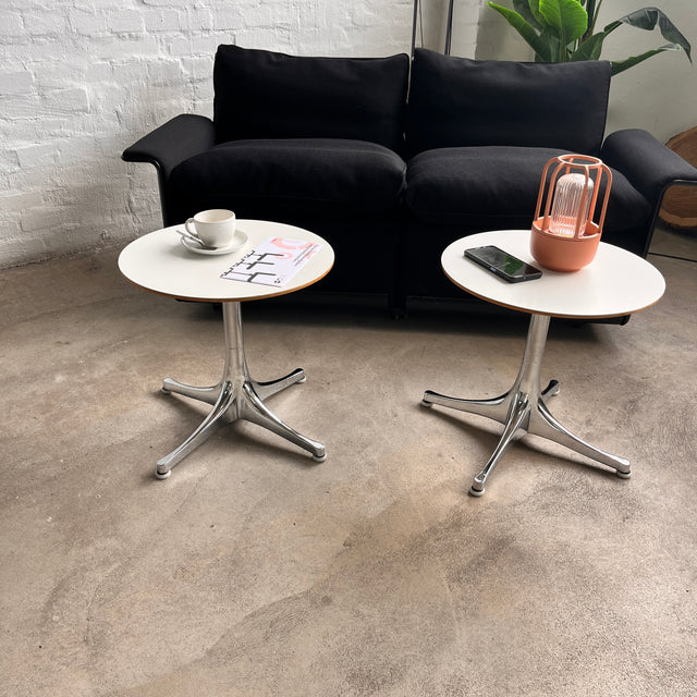 Herman Miller - Pedestal Beistelltisch - Weiß/Alu poliert - George Nelson - sehr guter gebrauchter Zustand