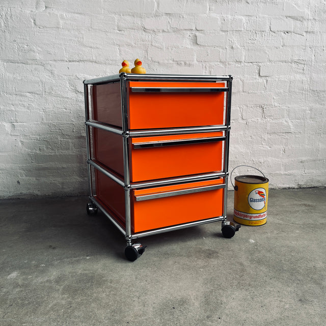 USM Haller - Rollcontainer - 3 Schubladen - orange - gebrauchte TOP Qualität