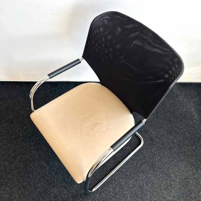 Thonet - Freischwinger - Konferenzstuhl- Leder beige/Netzgewebe - TOP Zustand!