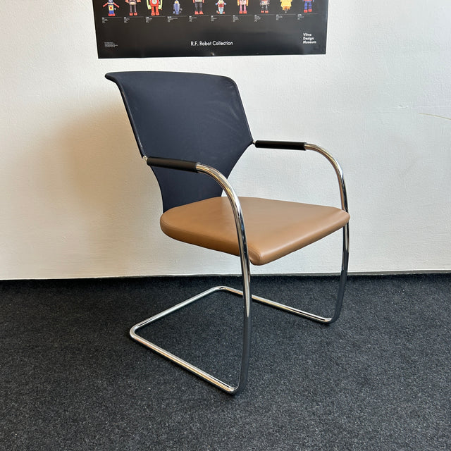 Thonet - Freischwinger - Konferenzstuhl- Leder braun/Netzgewebe - TOP Zustand!