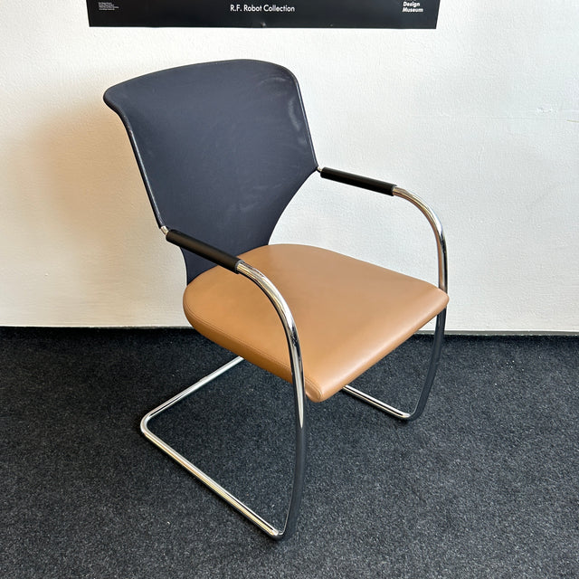 Thonet - Freischwinger - Konferenzstuhl- Leder braun/Netzgewebe - TOP Zustand!