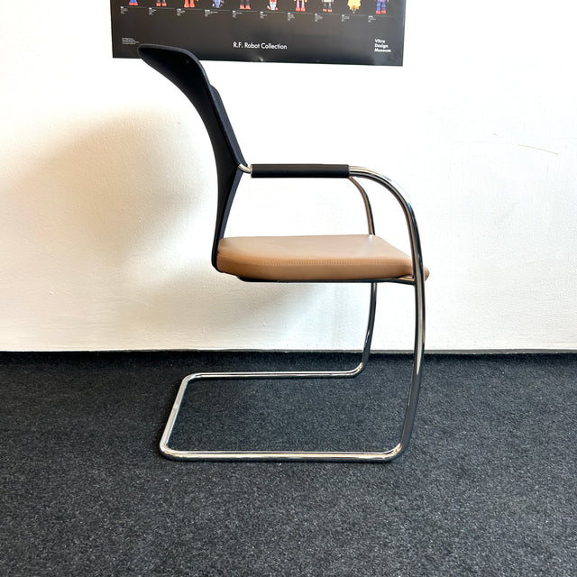 Thonet - Freischwinger - Konferenzstuhl- Leder braun/Netzgewebe - TOP Zustand!