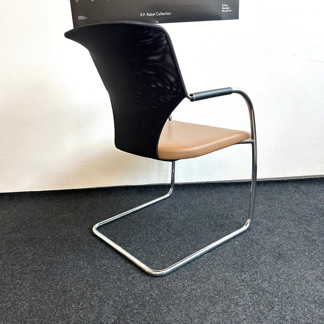 Thonet - Freischwinger - Konferenzstuhl- Leder braun/Netzgewebe - TOP Zustand!