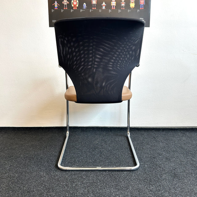 Thonet - Freischwinger - Konferenzstuhl- Leder braun/Netzgewebe - TOP Zustand!