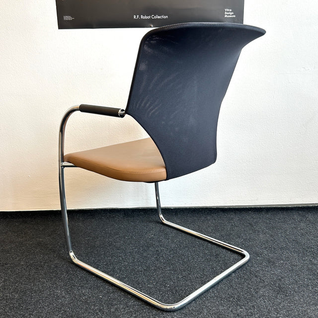 Thonet - Freischwinger - Konferenzstuhl- Leder braun/Netzgewebe - TOP Zustand!