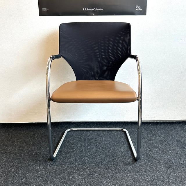 Thonet - Freischwinger - Konferenzstuhl- Leder braun/Netzgewebe - TOP Zustand!